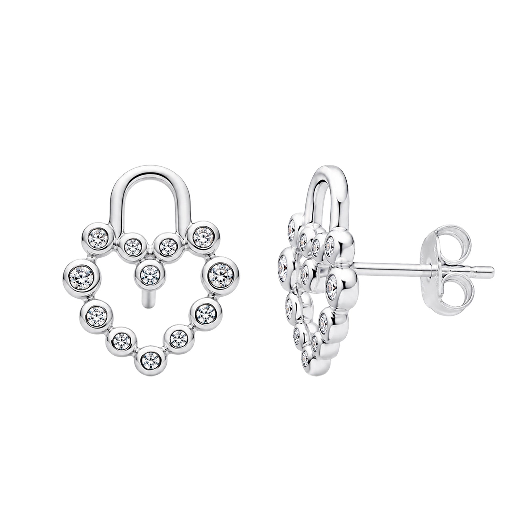 Arete Broquel Pan 1:1 Corazón Candado con Circonias Plata .925