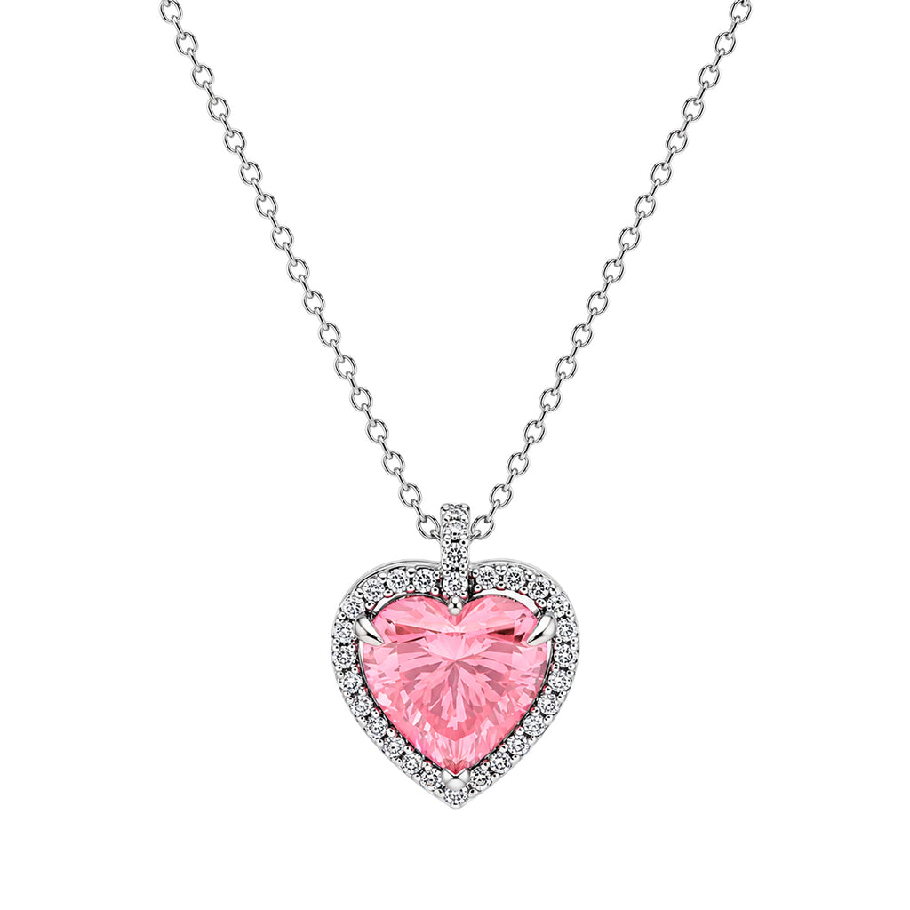 Collar Pan 1:1 Maxi Circonia de Corazón Rosa con Micro Circonias Plata .925