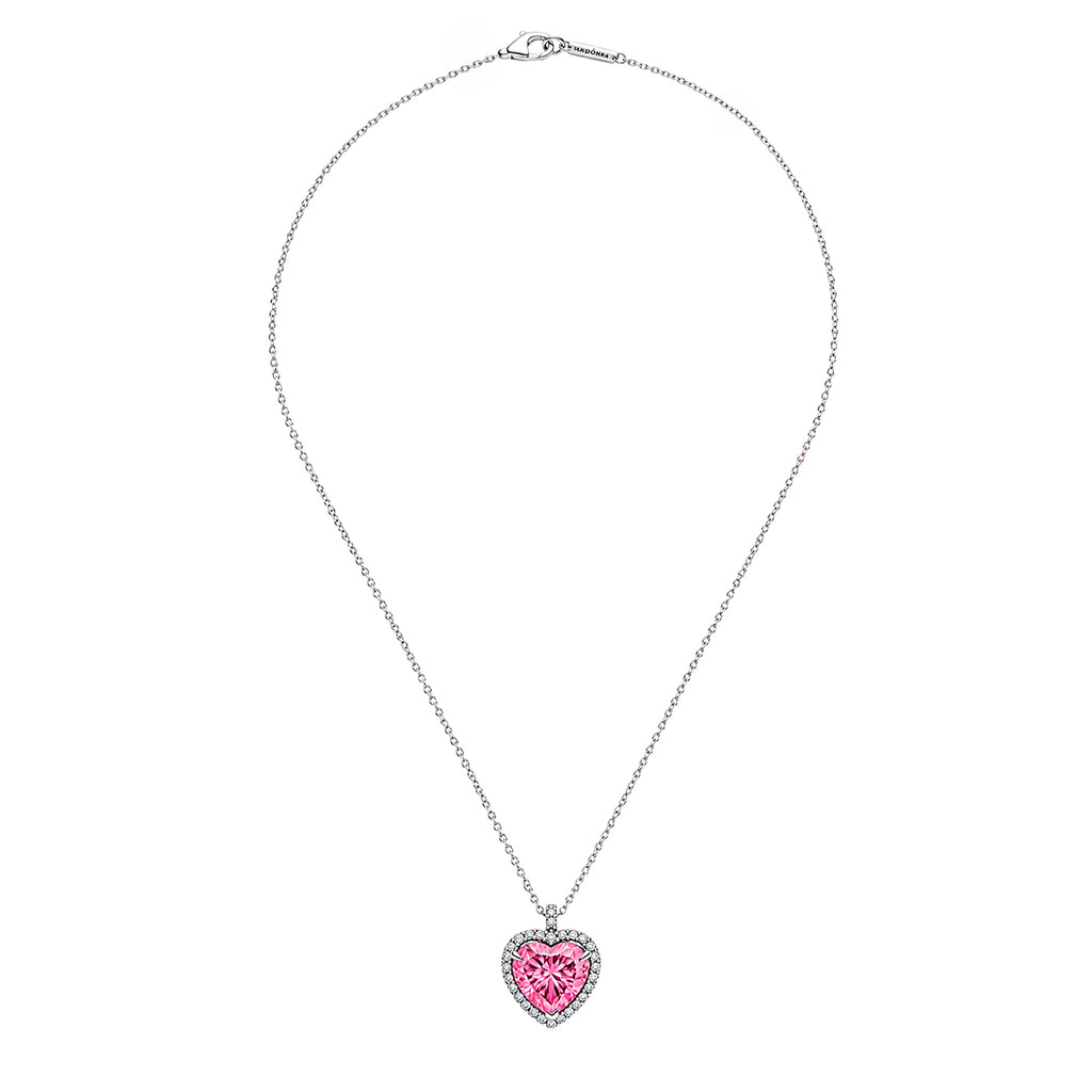Collar Pan 1:1 Maxi Circonia de Corazón Rosa con Micro Circonias Plata .925