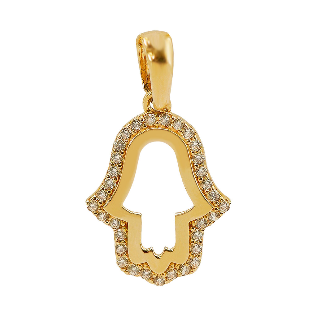 Dije Silueta Mano de Fatima con Micro Circonias Oro 14K
