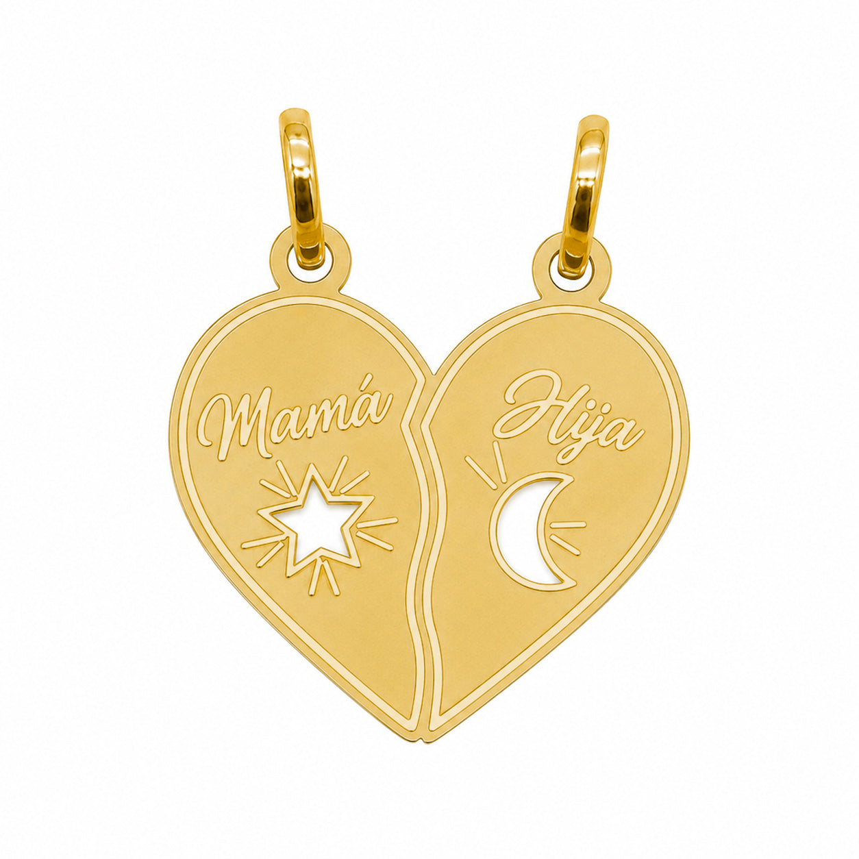 Dije Duo Doble Mamá e Hija Estrella, Luna Oro 14K