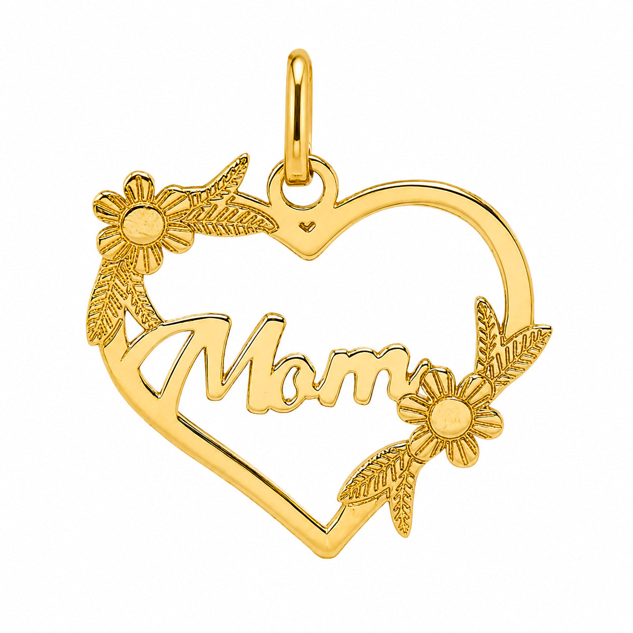 Dije Corazón Mom Flores 1.6 cm, Oro 14K