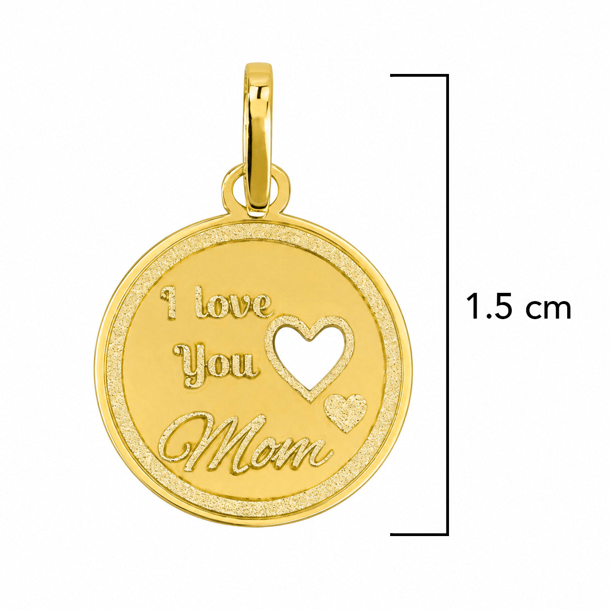 Dije Circular Corazon Grabado I LOVE YOU MOM Oro 14K