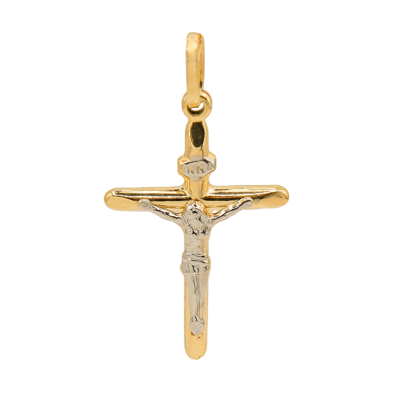 Dije Crucifijo Oro Blanco y Dorado 14K