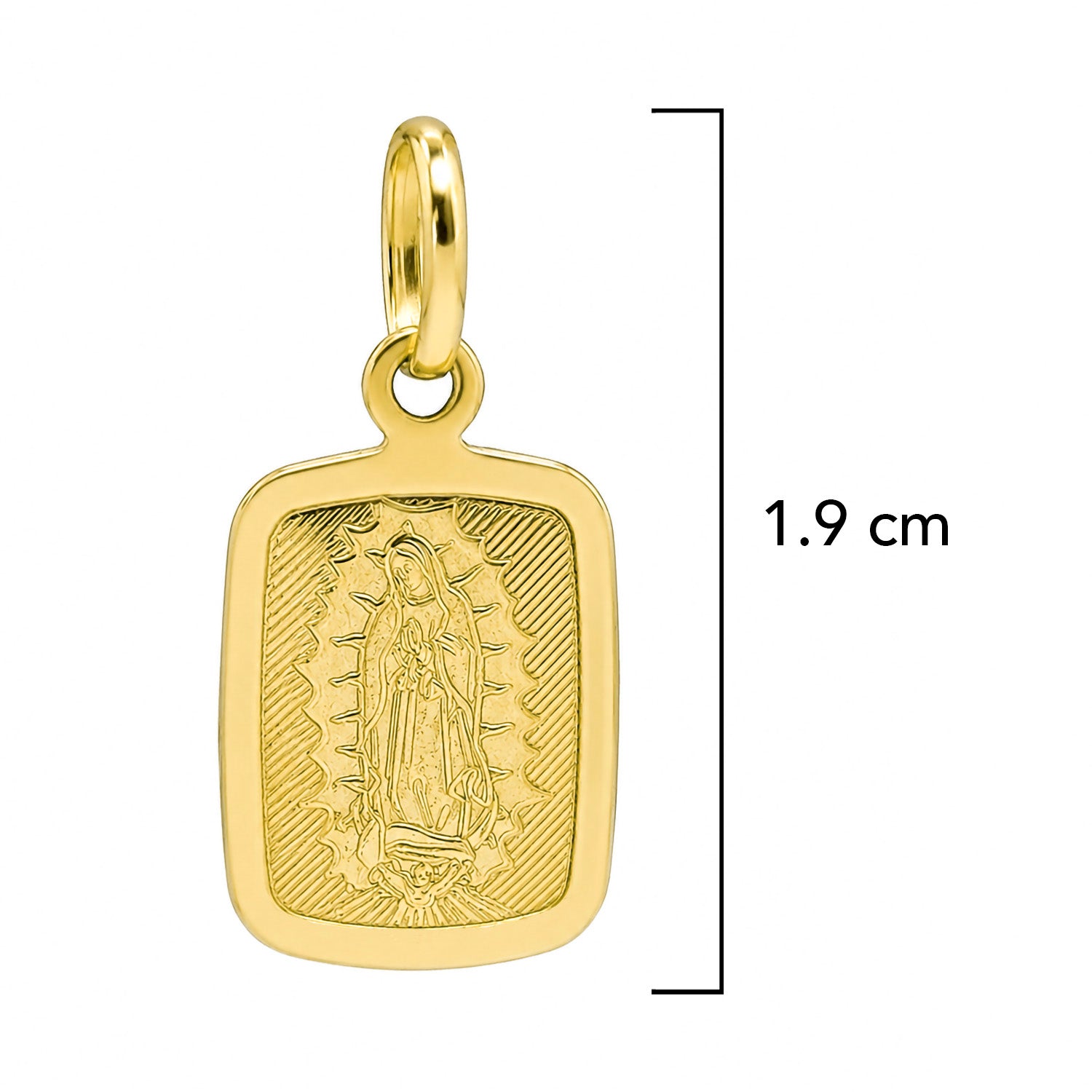 Dije Medalla Bombeada Rectangular Virgen de Guadalupe Oro 14K