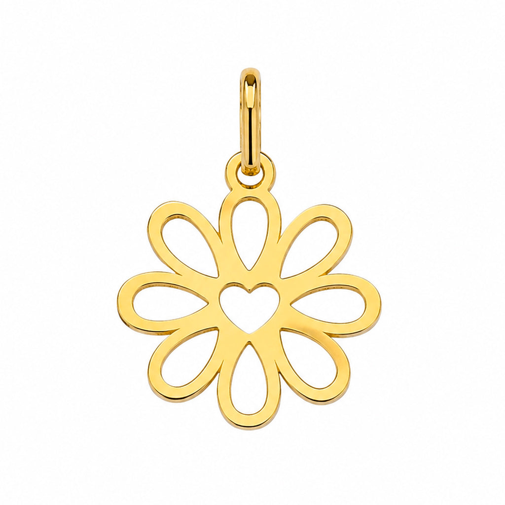 Dije Flor con Corazón Oro 14K