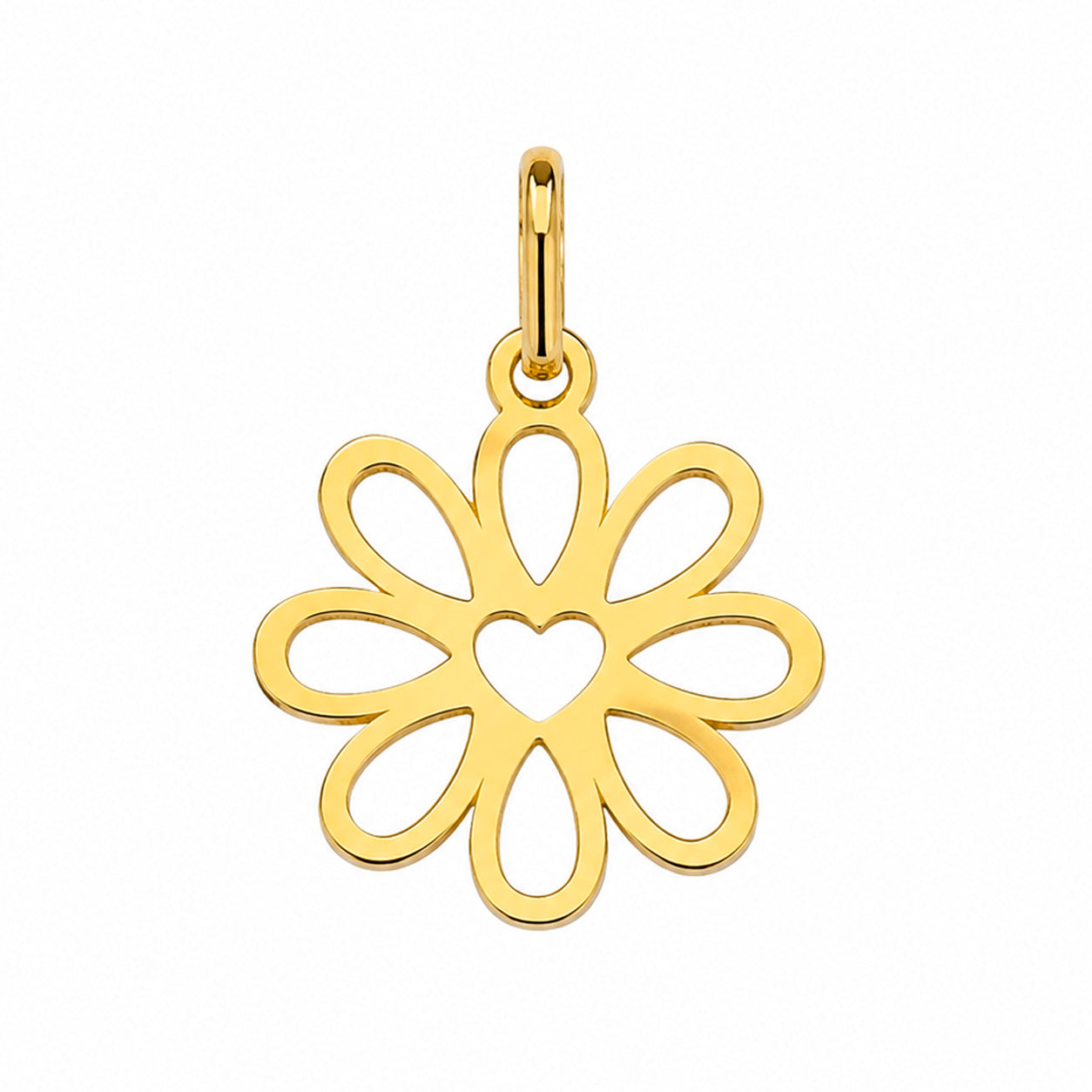 Dije Flor con Corazón Oro 14K