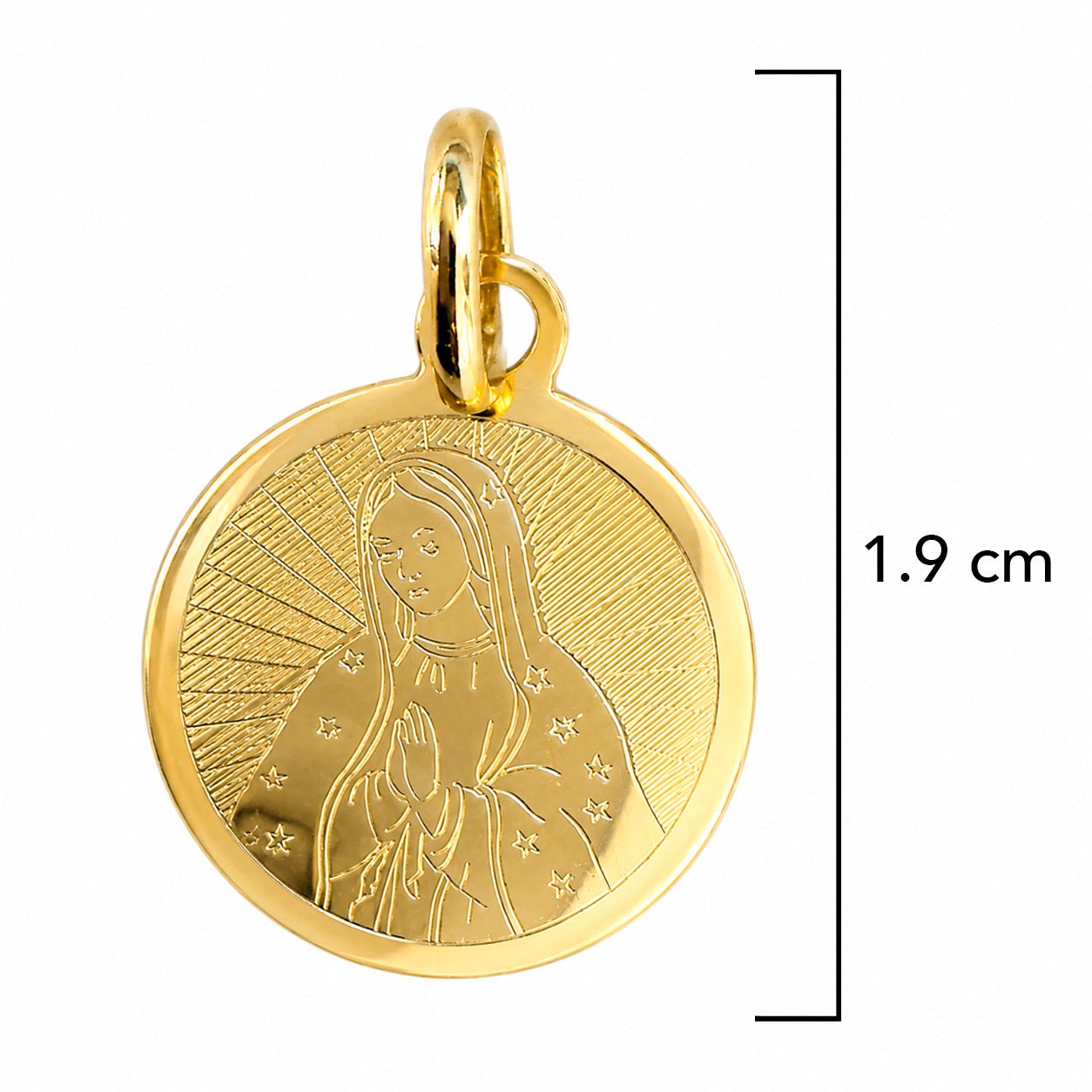 Dije Medalla Redonda Bombeada con la Virgen de Guadalupe Oro 14K