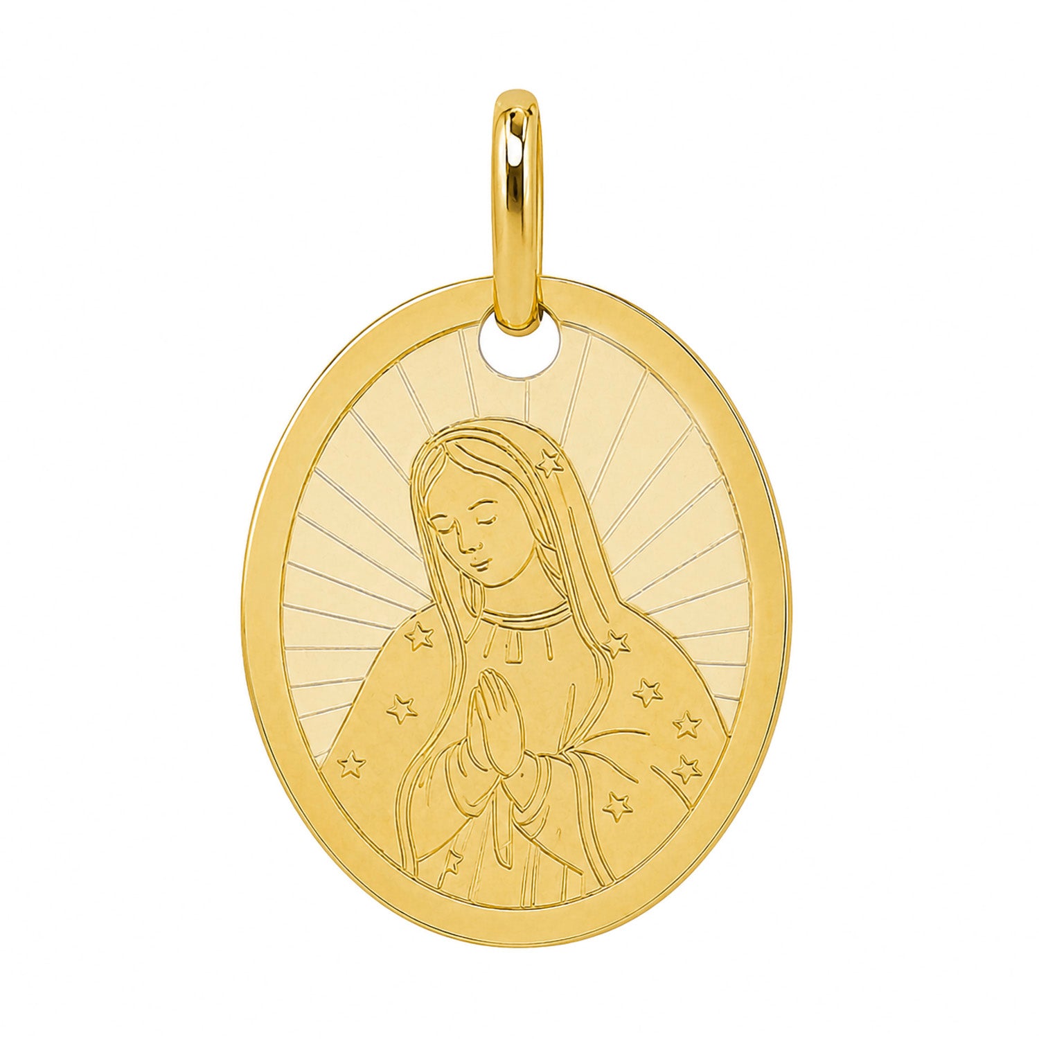 Dije Medalla Ovalada con la Virgen de Guadalupe Oro 14K