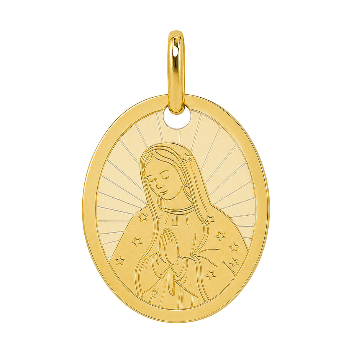 Dije Medalla Ovalada con la Virgen de Guadalupe Oro 14K