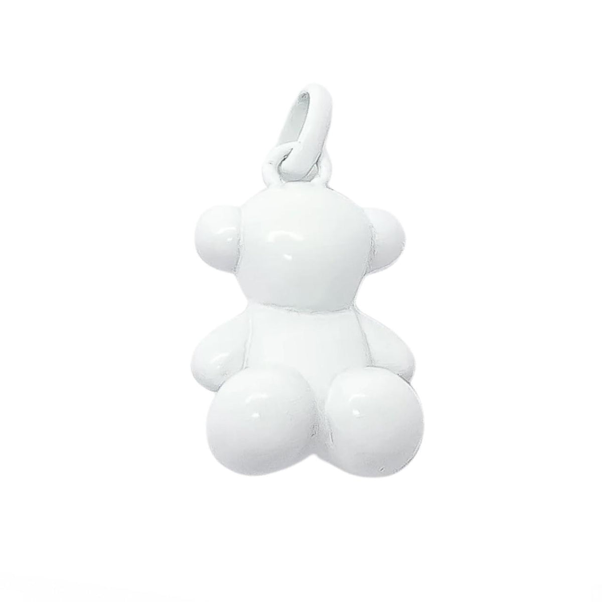 Dije Oso 1:1 Bombeado Macizo Bañado en Esmalte Blanco, Plata 925