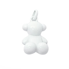 Dije Oso 1:1 Bombeado Macizo Bañado en Esmalte Blanco, Plata 925