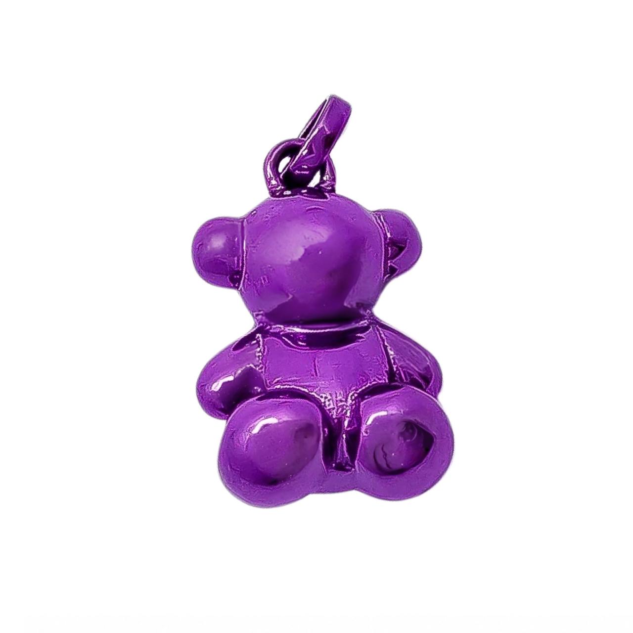 Dije Oso 1:1 Bombeado Macizo Bañado en Esmalte Morado , Plata 925