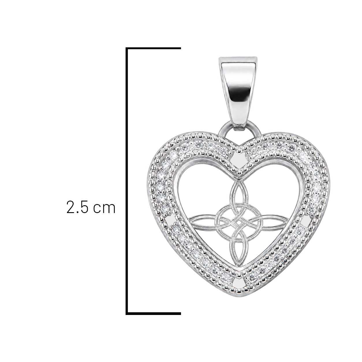 Dije de Corazon con Circonias y Nudo de Bruja de 2.5cm Plata .925
