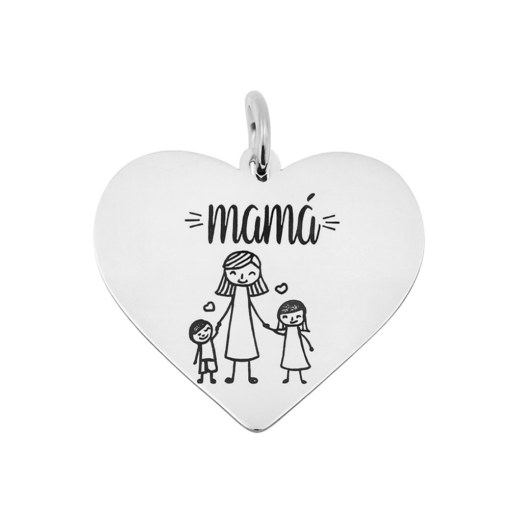 Dije Corazón Mamá con Hijos Plata .925