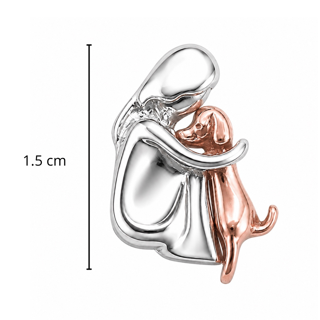 Dije Abrazo Perro, Plata .925 con Baño de Oro Rosa,Tamaño 1.5 cm