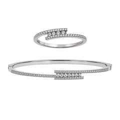 Juego Messik 1:1 Brazalete y Anillo Cruzado con Circonias Plata .925 con Baño de Rodio