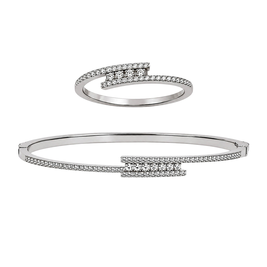 Juego Messik 1:1 Brazalete y Anillo Cruzado con Circonias Plata .925 con Baño de Rodio