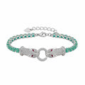 Pulsera Piedras Preciosas Maxi Jaguares Encontrados con Esmeraldas y Circonias con Extensión, 17cm más extensión a 20cm, Plata 925 con Baño de Rodio