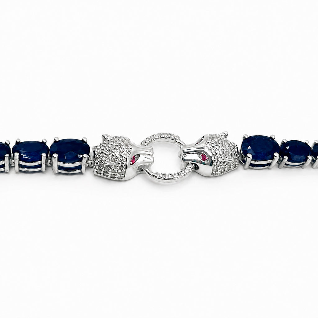 Pulsera Piedras Preciosas Jaguar con Zafiros y Circonias con Extensión, Plata .925 con Baño de Rodio