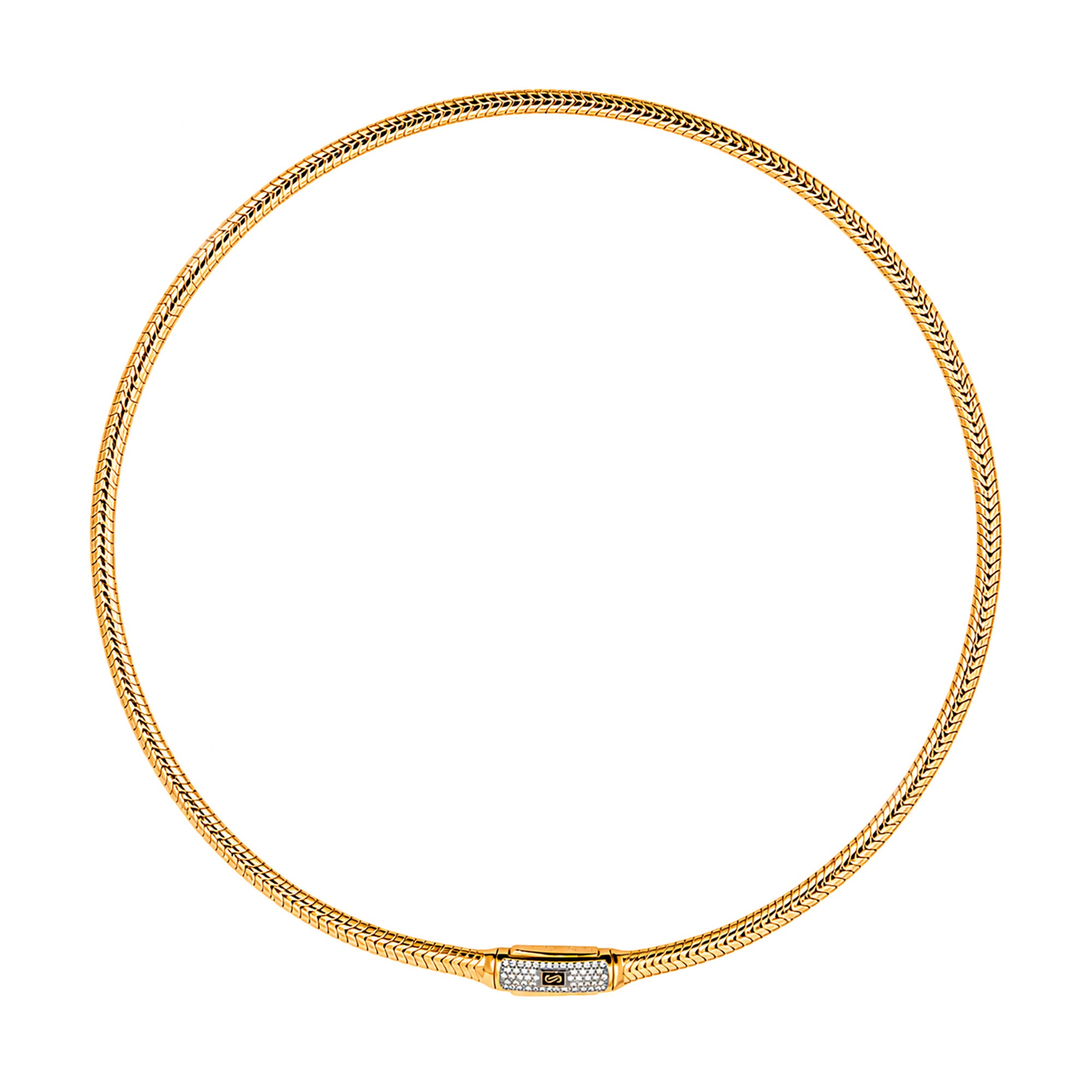 Collar Mónaco Chain Original Panza de Víbora Espiga 40 cm 5mm de grosor. Broche con Circonias, Oro 14k