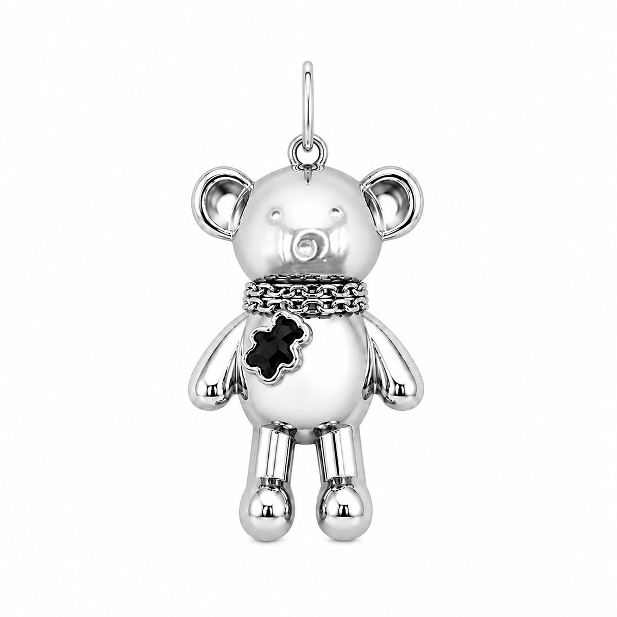 Dije Inspirado Oso 1:1 Oso Maxi con Collar de Oso de Ónix Plata .925 con Baño de Rodio