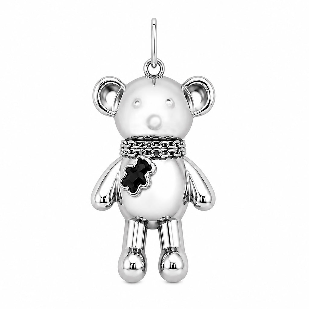 Dije Inspirado Oso 1:1 Oso Maxi con Collar de Oso de Ónix Plata .925 con Baño de Rodio