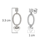 Aretes Corazones Lisos con Circonias Latido de Plata, Plata .925 con Baño de Rodio
