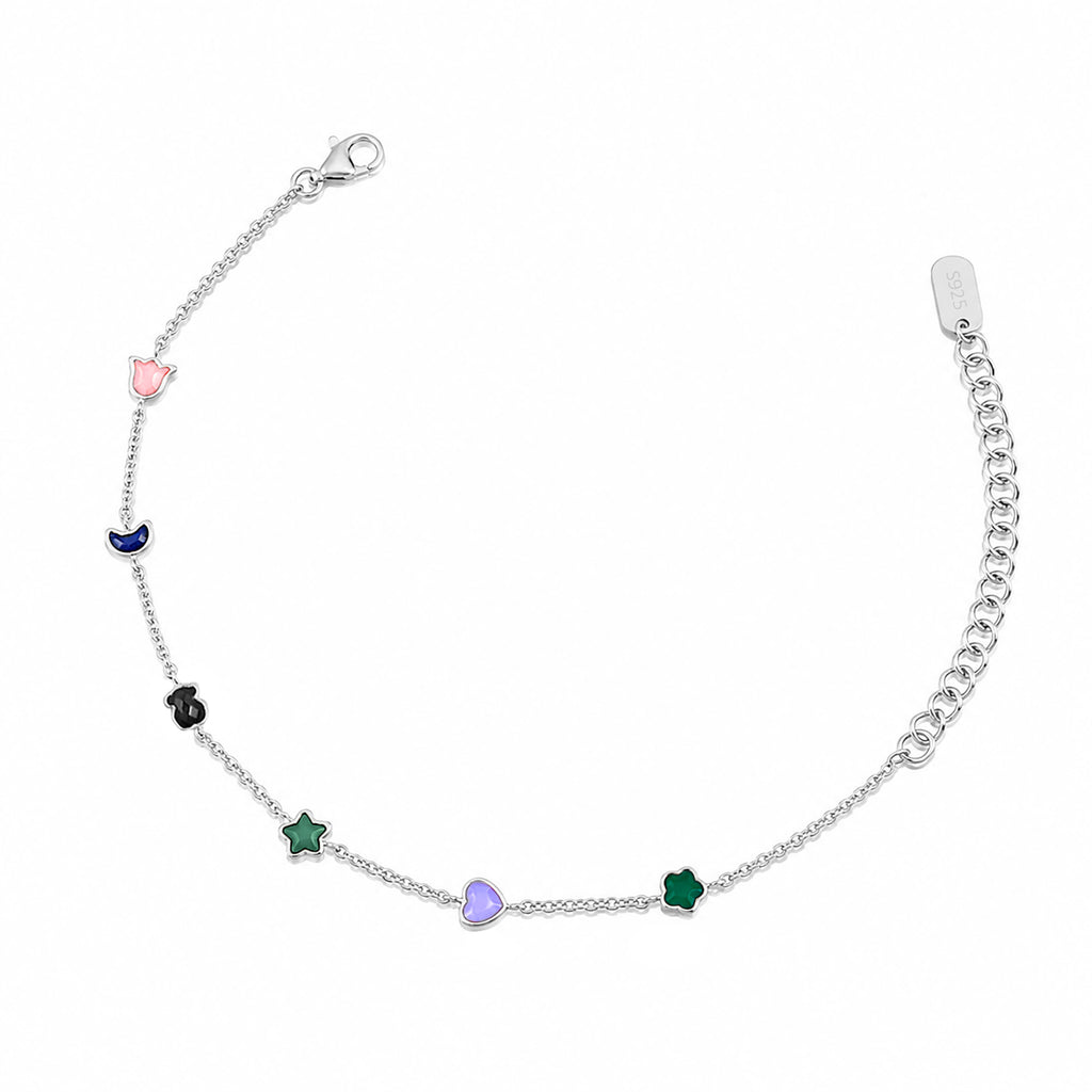 Pulsera Osos 1:1 Piedras Naturales Formas Ágata, Cuarzo Rosa, Amatista, Ónix Plata .925 con Baño de Rodio