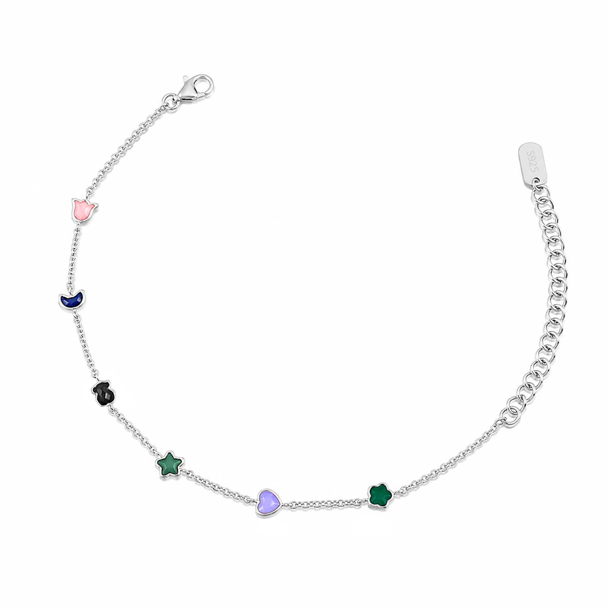 Pulsera Osos 1:1 Piedras Naturales Formas Ágata, Cuarzo Rosa, Amatista, Ónix Plata .925 con Baño de Rodio