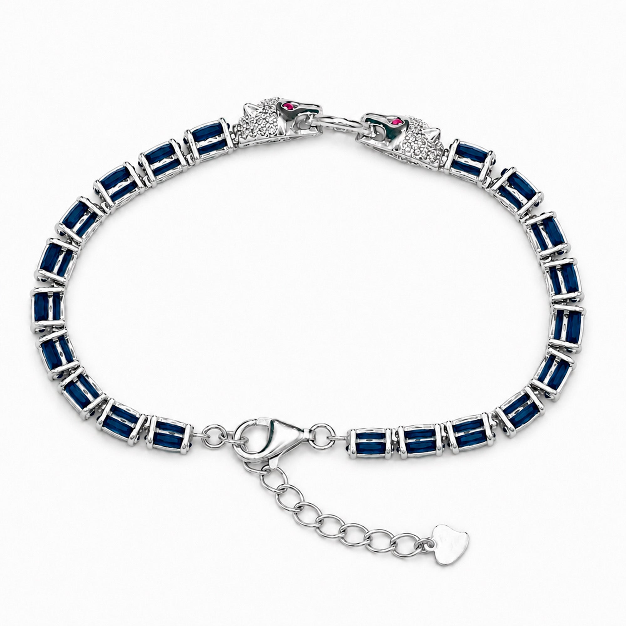 Pulsera Piedras Preciosas Jaguar con Zafiros y Circonias con Extensión, Plata .925 con Baño de Rodio