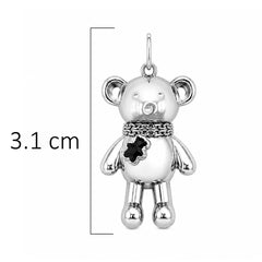 Dije Inspirado Oso 1:1 Oso Maxi con Collar de Oso de Ónix Plata .925 con Baño de Rodio