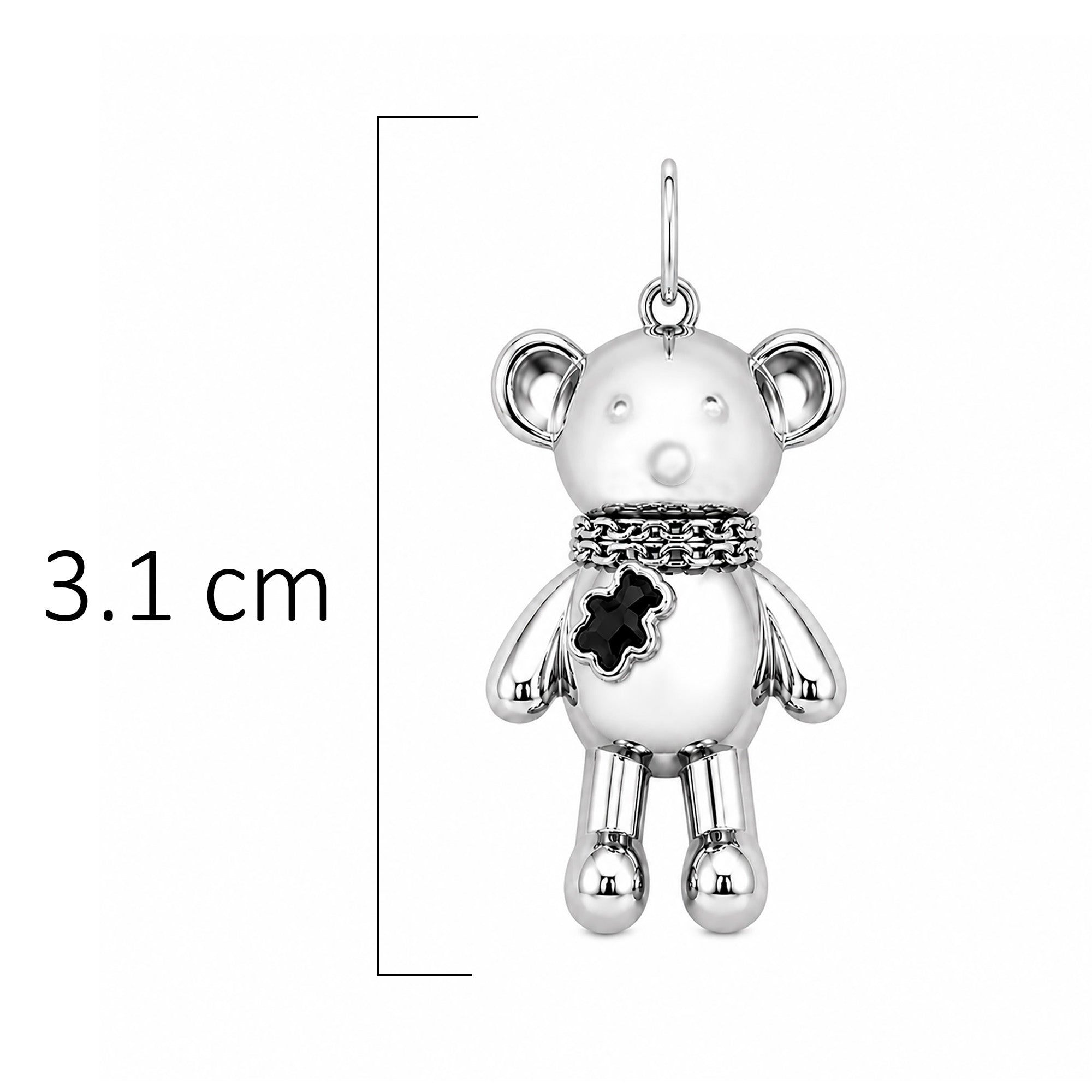 Dije Inspirado Oso 1:1 Oso Maxi con Collar de Oso de Ónix Plata .925 con Baño de Rodio