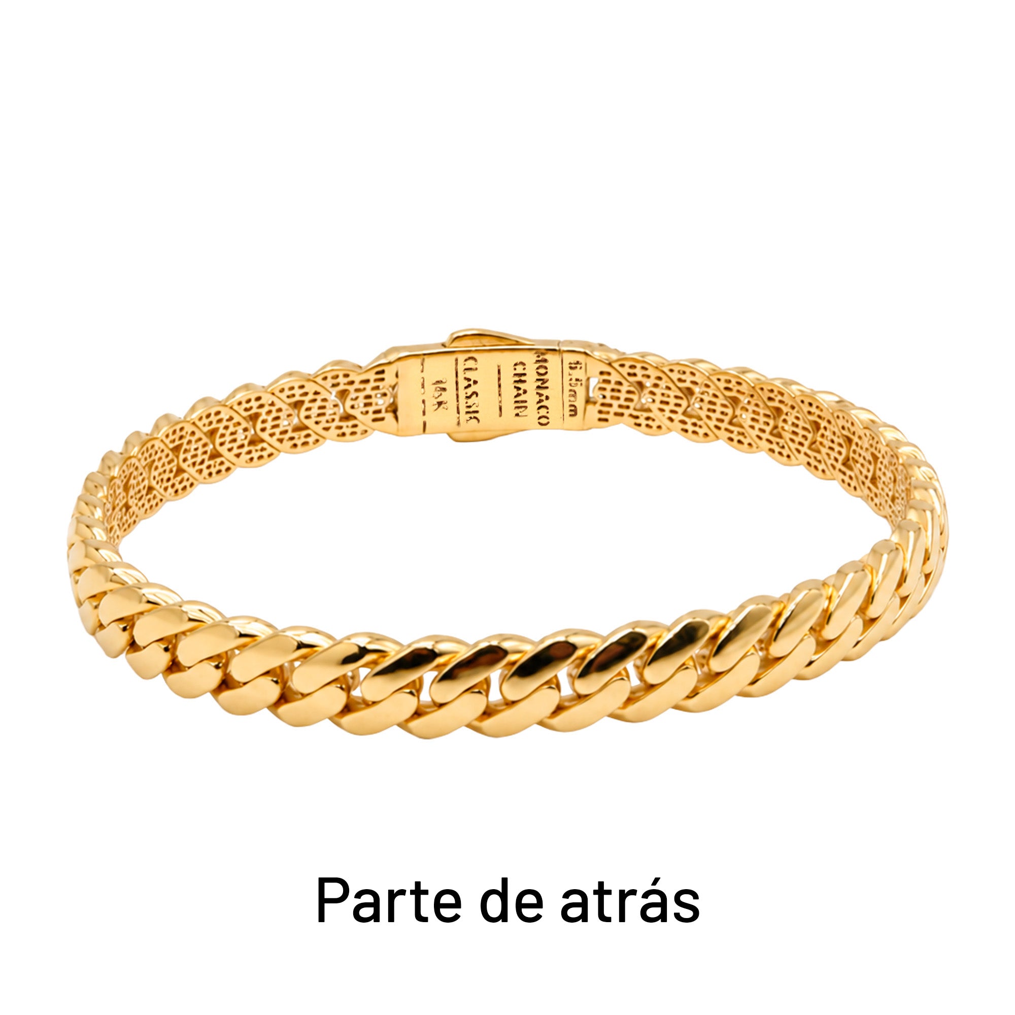 Brazalete Mónaco Chain Original Cadena Cubana 5.5mm, Broche con Circonias. Oro 14K