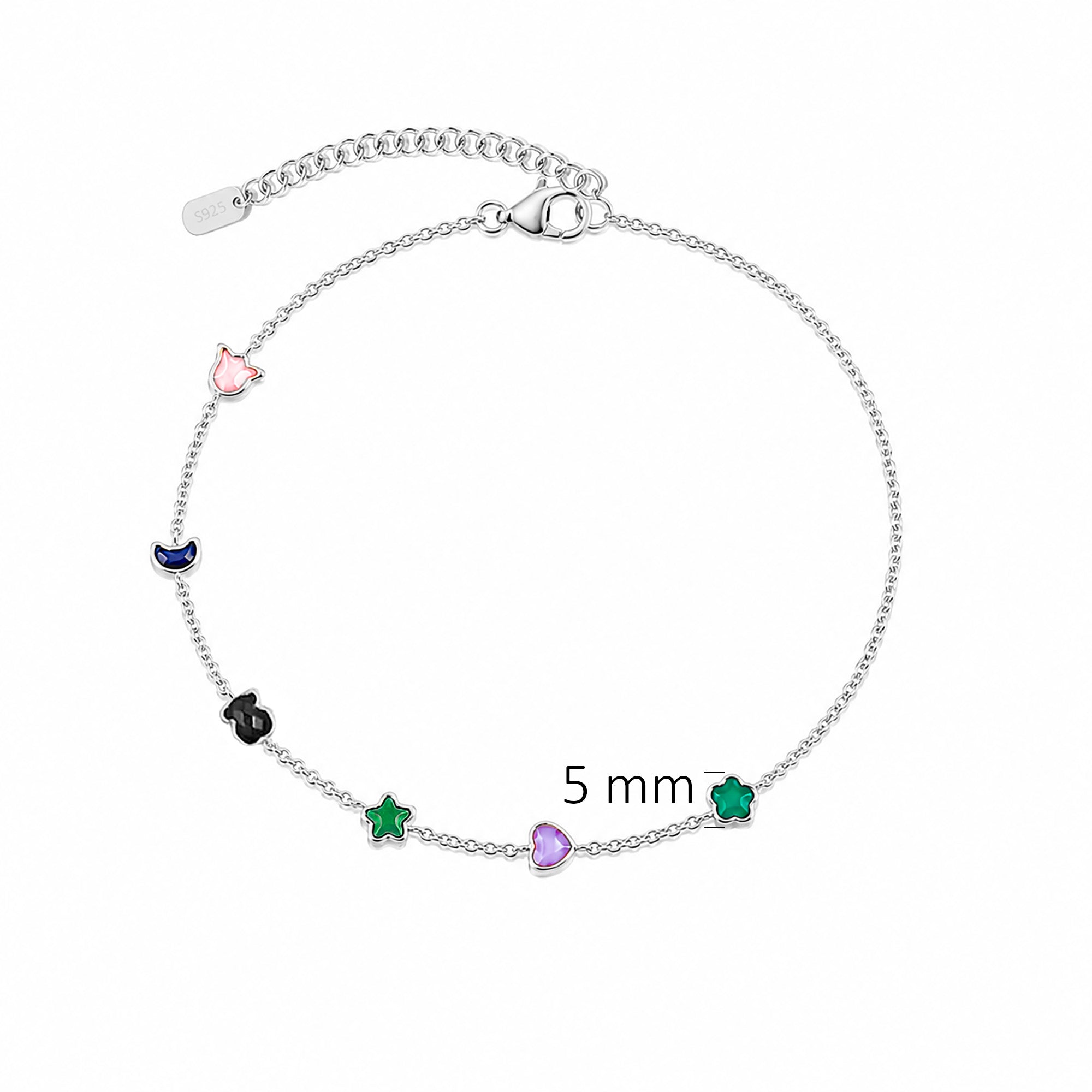 Pulsera Osos 1:1 Piedras Naturales Formas Ágata, Cuarzo Rosa, Amatista, Ónix Plata .925 con Baño de Rodio