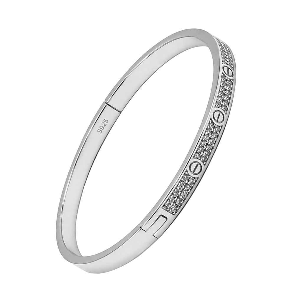 Juego Cartier1:1 Brazalete y Anillo Amor con Circonias, Plata .925 con Baño de Rodio