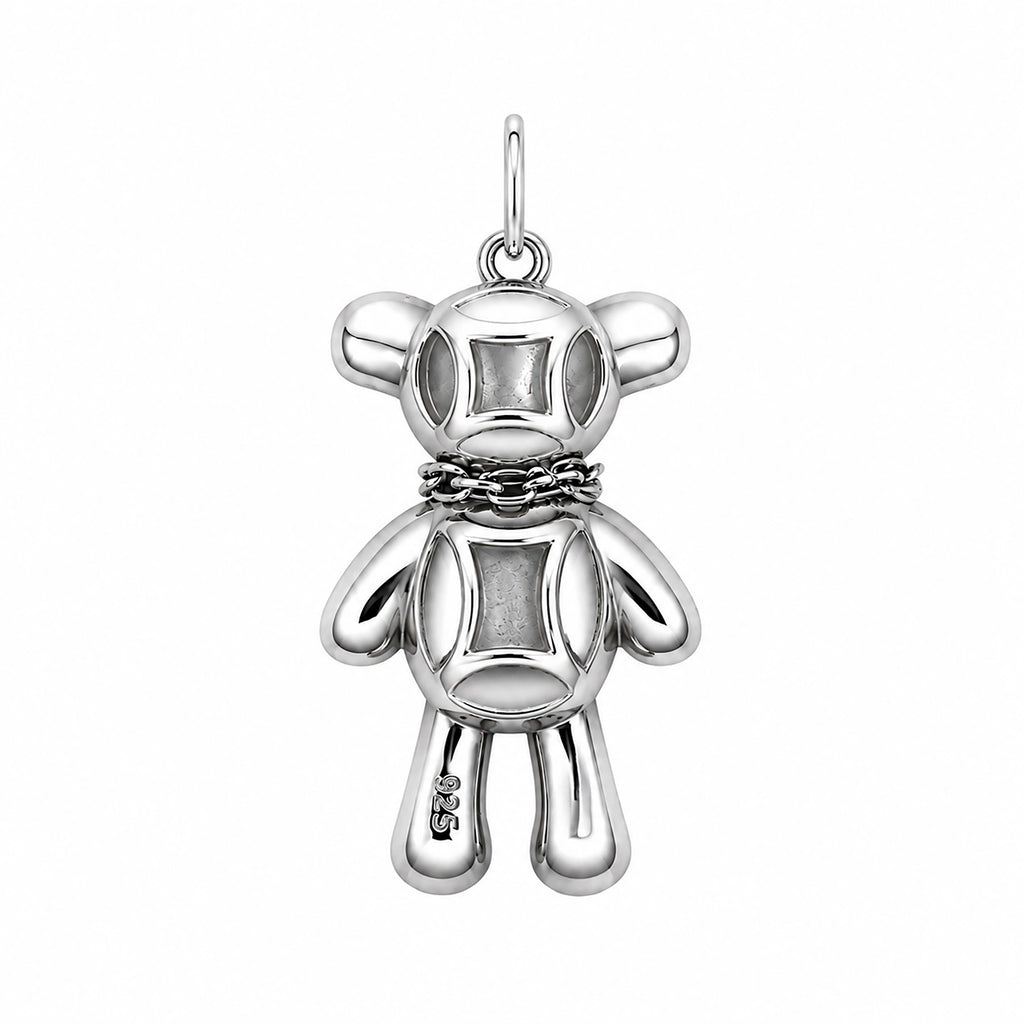 Dije Inspirado Oso 1:1 Oso Maxi con Collar de Oso de Ónix Plata .925 con Baño de Rodio