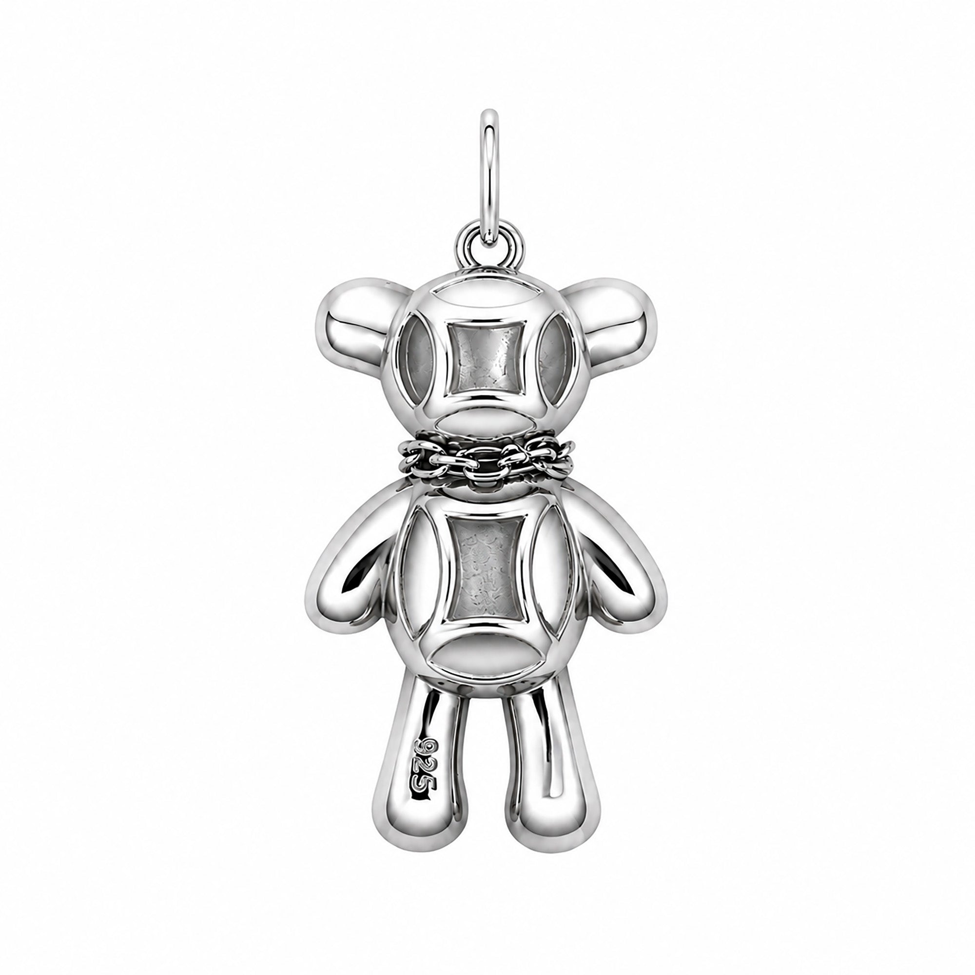 Dije Inspirado Oso 1:1 Oso Maxi con Collar de Oso de Ónix Plata .925 con Baño de Rodio