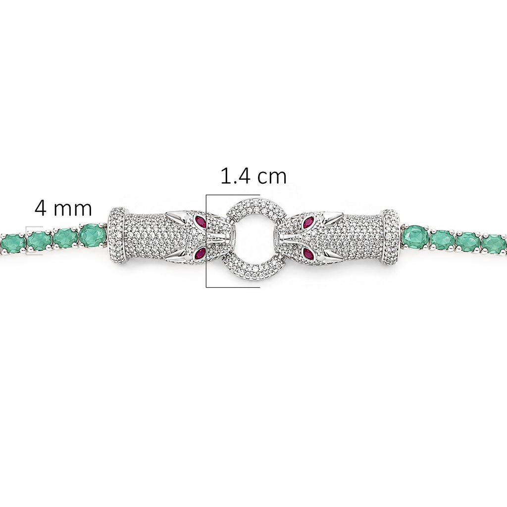 Pulsera Piedras Preciosas Maxi Jaguares Encontrados con Esmeraldas y Circonias con Extensión, 17cm más extensión a 20cm, Plata 925 con Baño de Rodio
