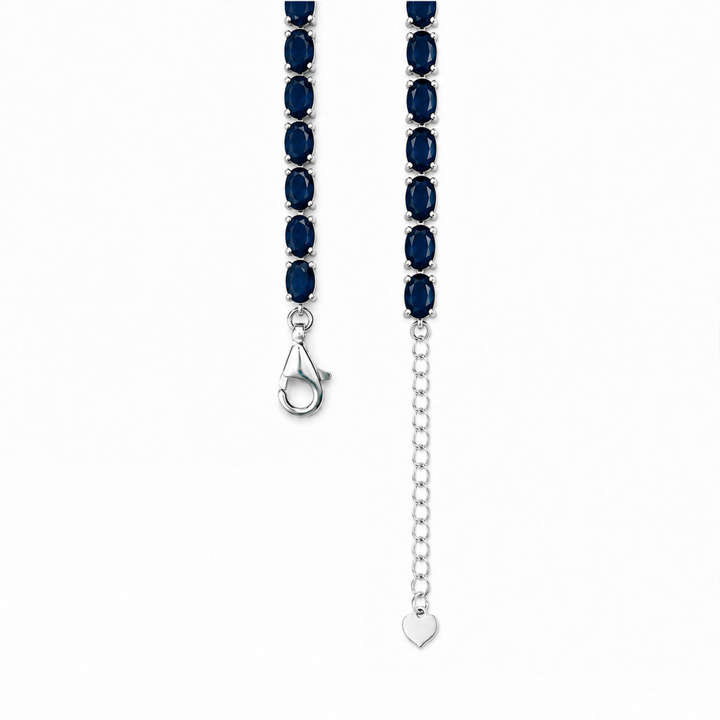 Pulsera Piedras Preciosas Jaguar con Zafiros y Circonias con Extensión, Plata .925 con Baño de Rodio