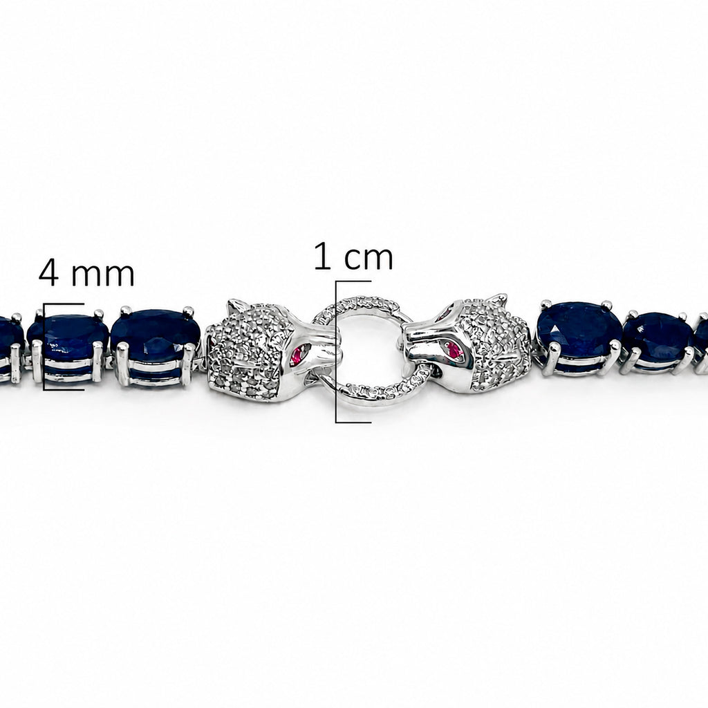Pulsera Piedras Preciosas Jaguar con Zafiros y Circonias con Extensión, Plata .925 con Baño de Rodio