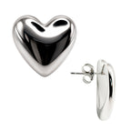 Aretes Maxi Corazones Lisos Latido de Plata, Plata .925 con Baño de Rodio