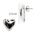 Aretes Maxi Corazones Lisos Latido de Plata, Plata .925 con Baño de Rodio