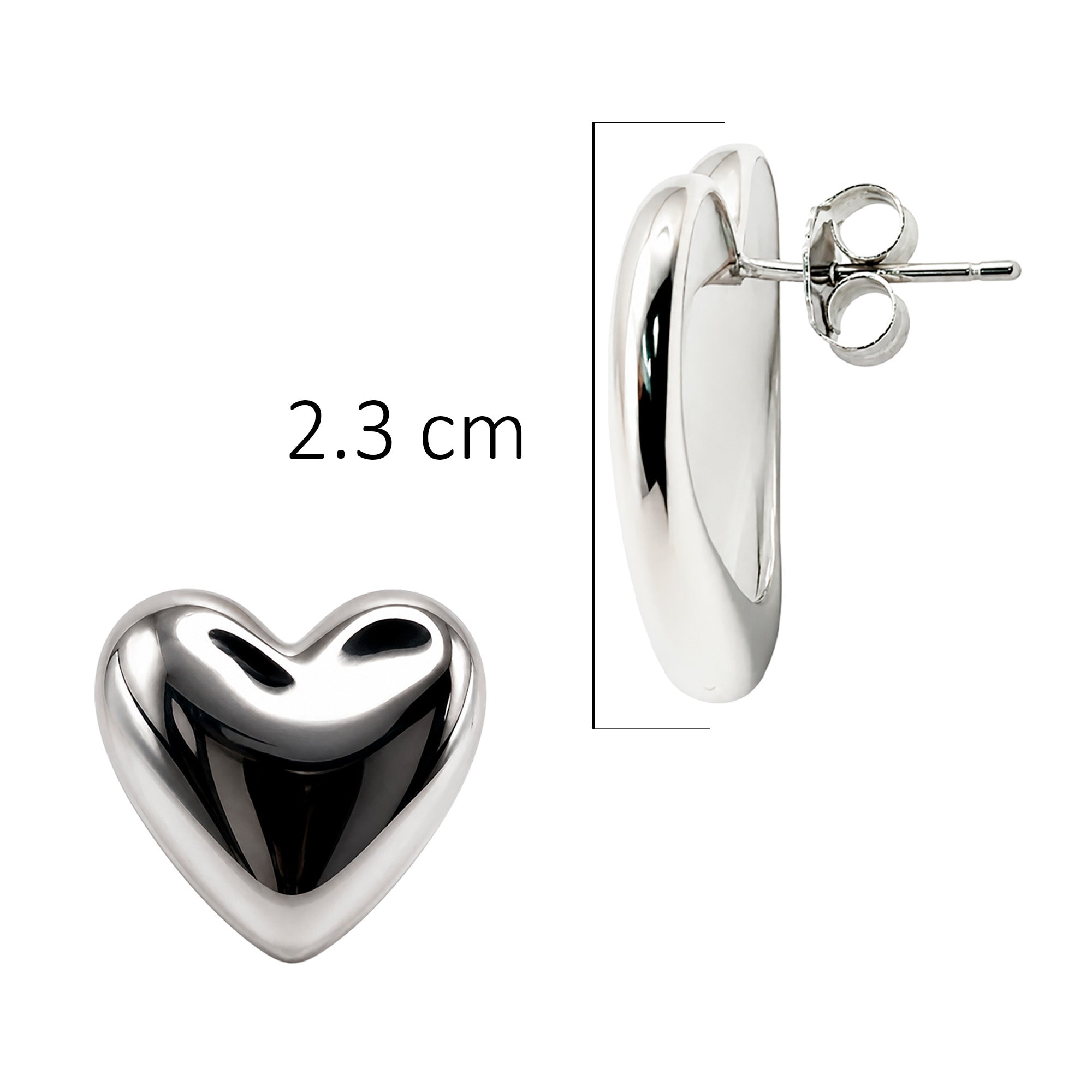 Aretes Maxi Corazones Lisos Latido de Plata, Plata .925 con Baño de Rodio