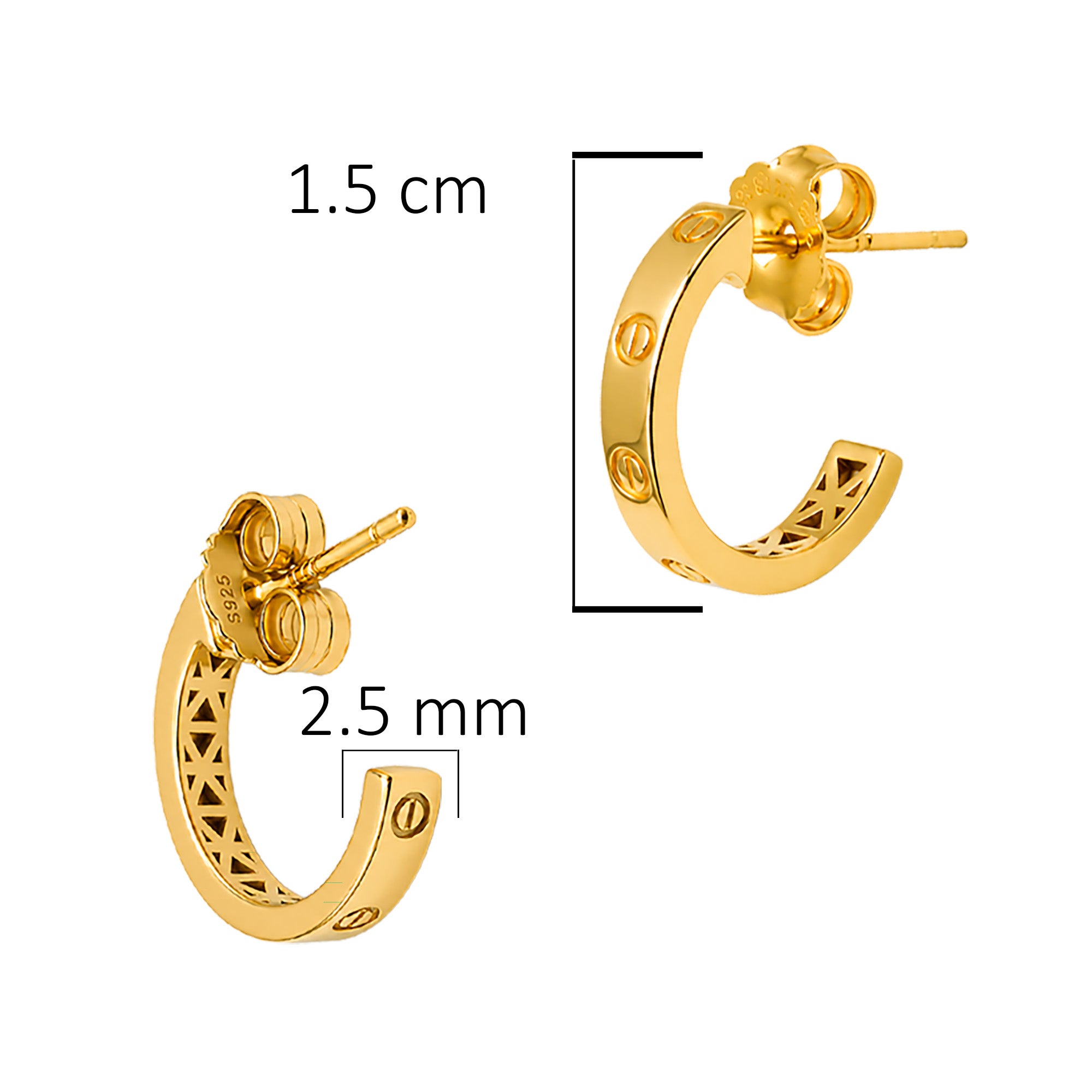 Arracada Inspirada Cartier 1:1 Amor, Plata .925 con Baño de Oro 18k