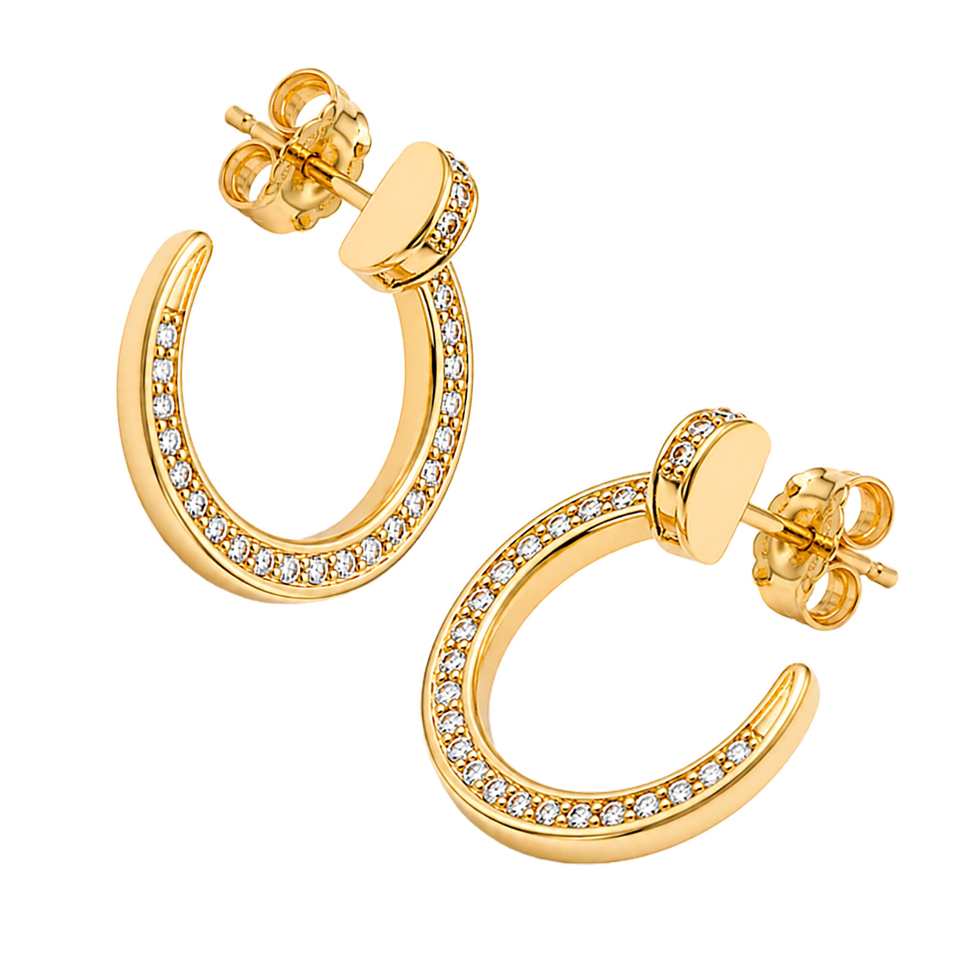 Arracada Inspirada Cartier 1:1 Clavo con Circonias, Plata .925 con Baño de Oro 18k