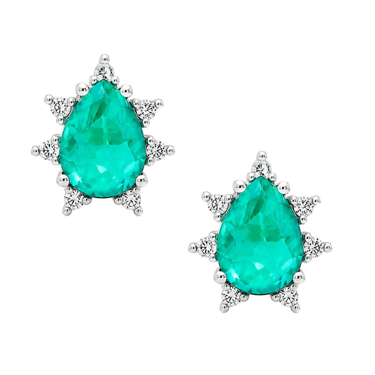 Arete Turmalina Paraiba Turquesa Gota con Circonias, Plata .925 con Rodio