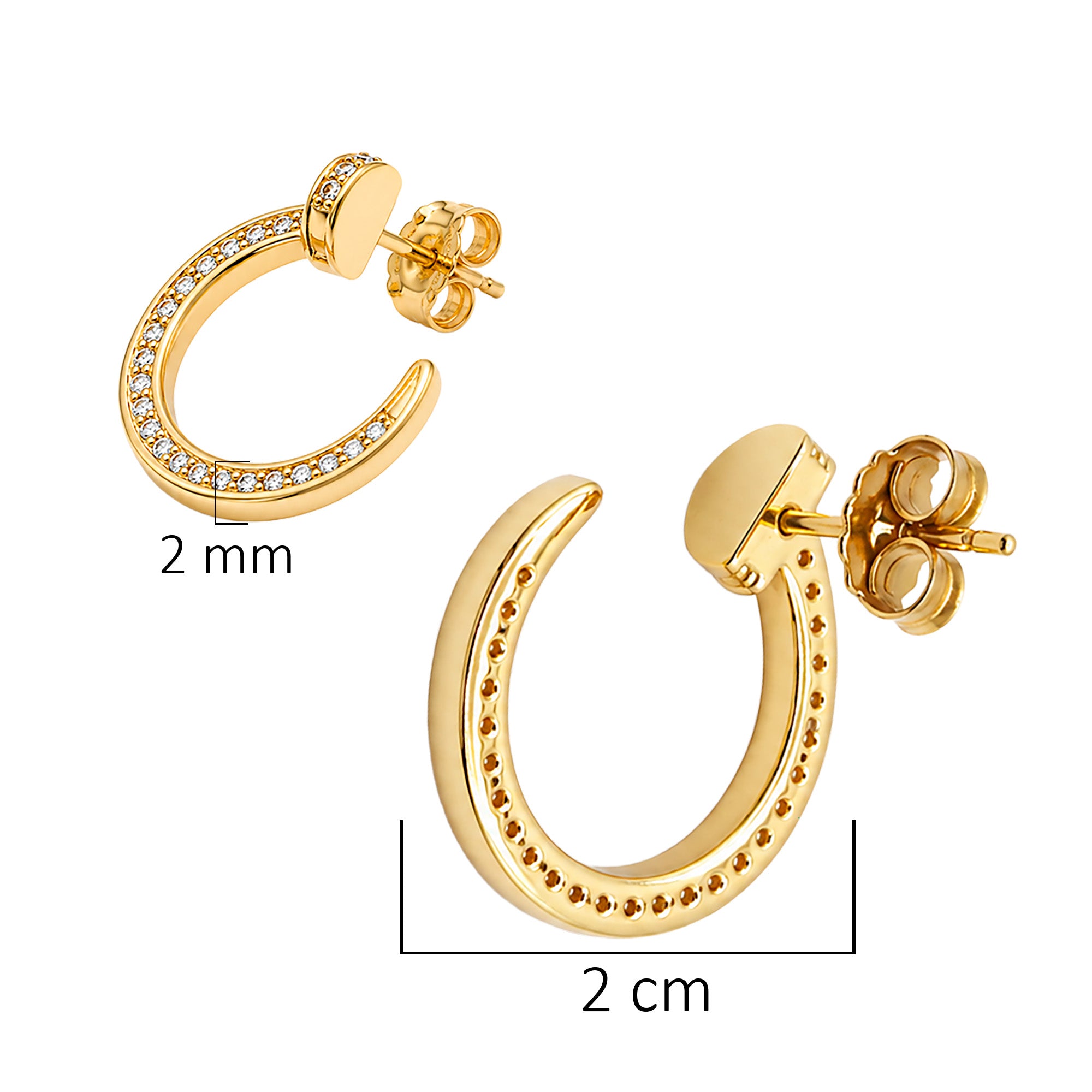 Arracada Inspirada Cartier 1:1 Clavo con Circonias, Plata .925 con Baño de Oro 18k