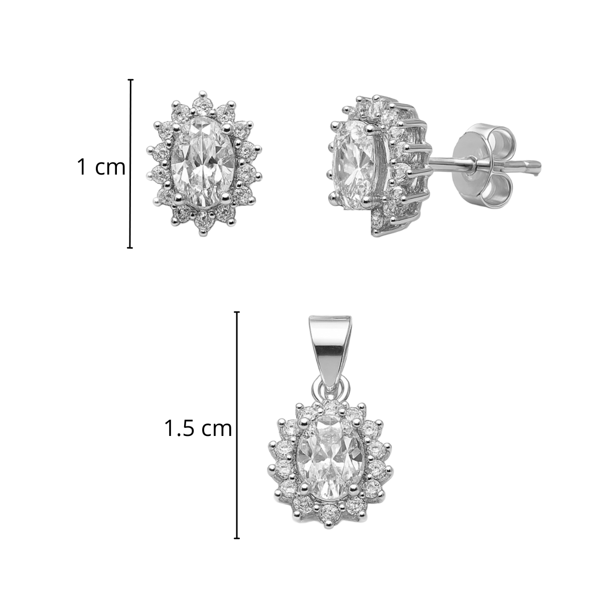 Juego Circonias en Forma de Flor con Micro Circonias Plata .925 con Baño de Rodio