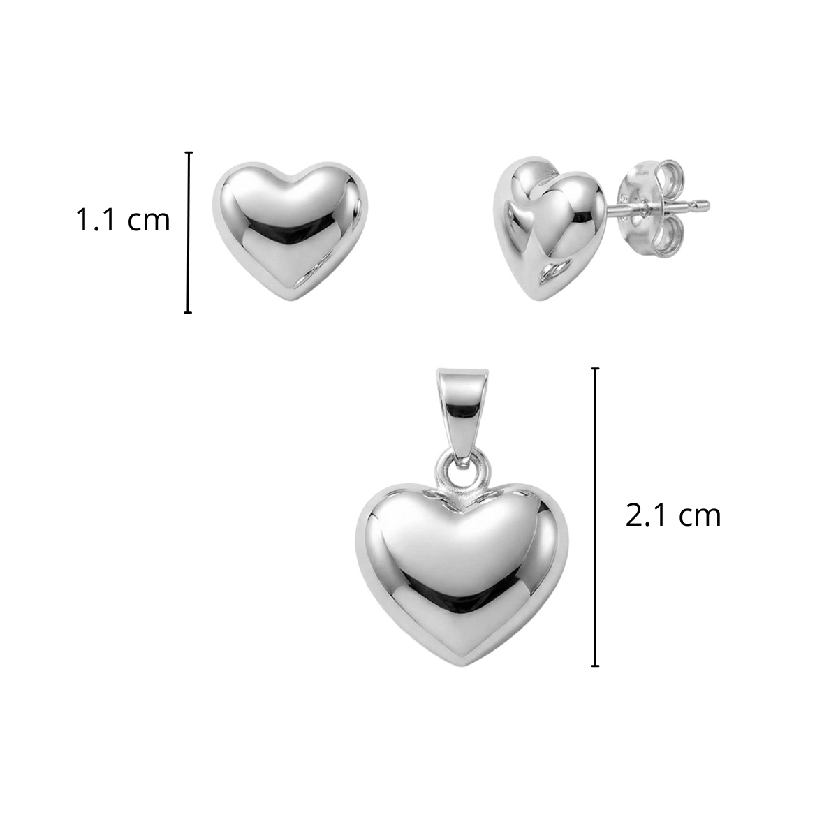 Juego Corazón Bombeado Grande Plata .925